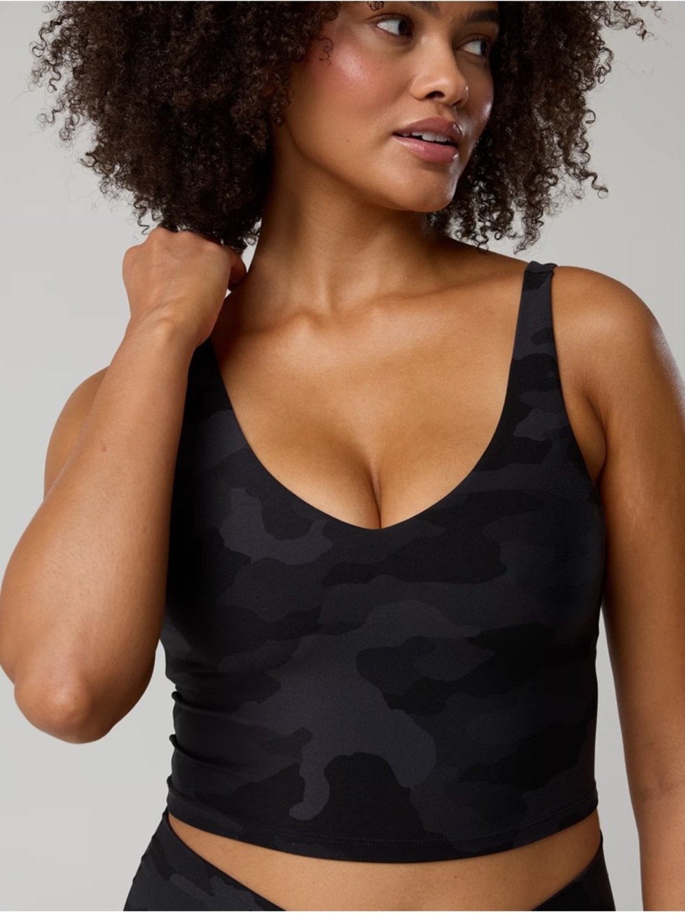 OFFLINE By Aerie Real Me Low Key Longline Sports Bra Black Charcoal Camo Large